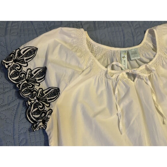 Soho Look 100% cotton peasant blouse with embroidery-style sleeves and hem sz L - Picture 2 of 8